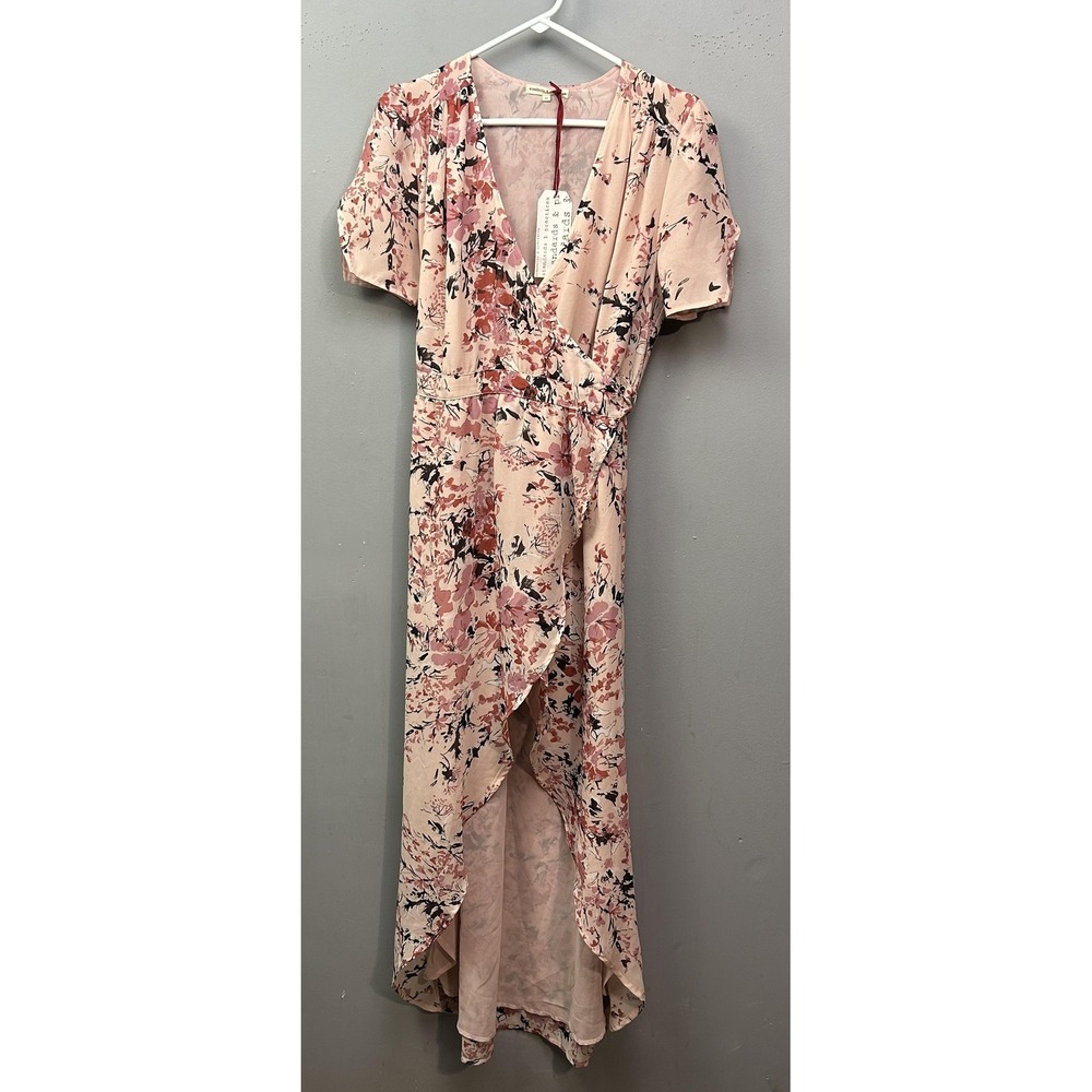 Standards & Practices Dress Womens Medium Pink Garden Floral Wrap‎ High Low Hem